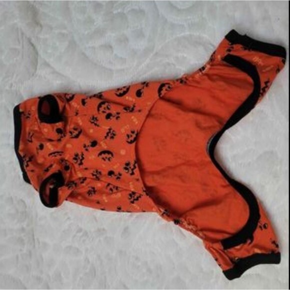 Halloween Pet Pajamas Orange Black Trim Pumpkin Faces Candy Dog or Cat Small - Picture 2 of 4